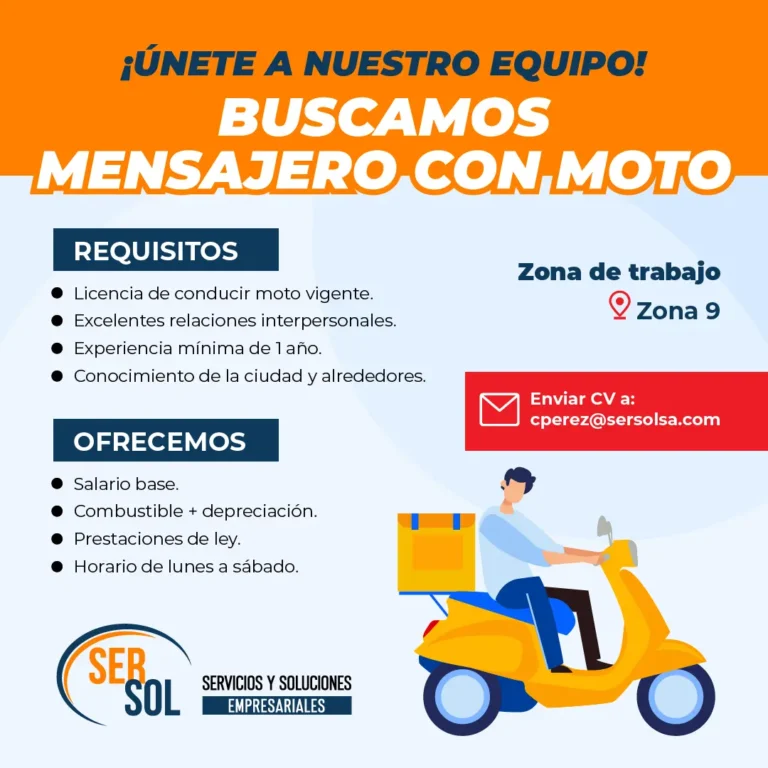 Oportunidad de empleo para mensajero con moto