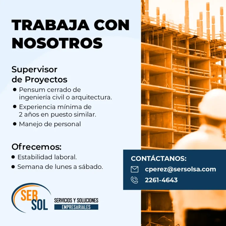 Oportunidad de empleo para Supervisor de Proyectos